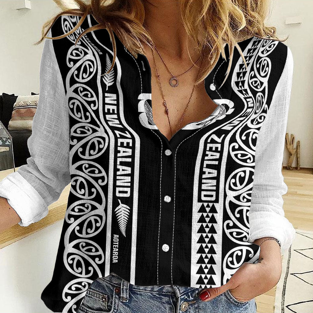 Custom New Zealand Football White Fern Supporter Women Casual Shirt LT9 Female Black - Polynesian Pride