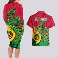 Vanuatu Islands Couples Matching Long Sleeve Bodycon Dress and Hawaiian Shirt Polynesian Tattoo and Sea Turtle LT9 - Polynesian Pride