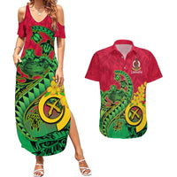 Vanuatu Islands Couples Matching Summer Maxi Dress and Hawaiian Shirt Polynesian Tattoo and Sea Turtle LT9 Green - Polynesian Pride
