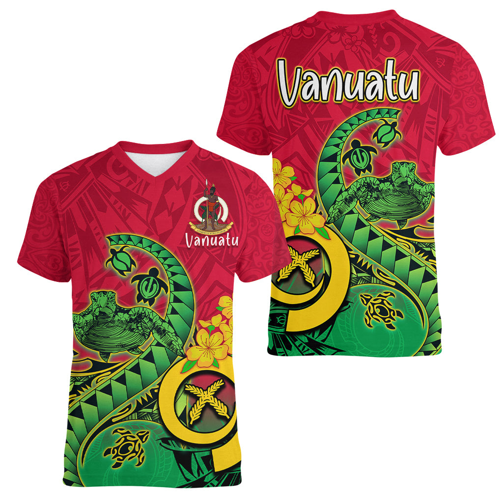 Vanuatu Islands Women V Neck T Shirt Polynesian Tattoo and Sea Turtle LT9 - Polynesian Pride