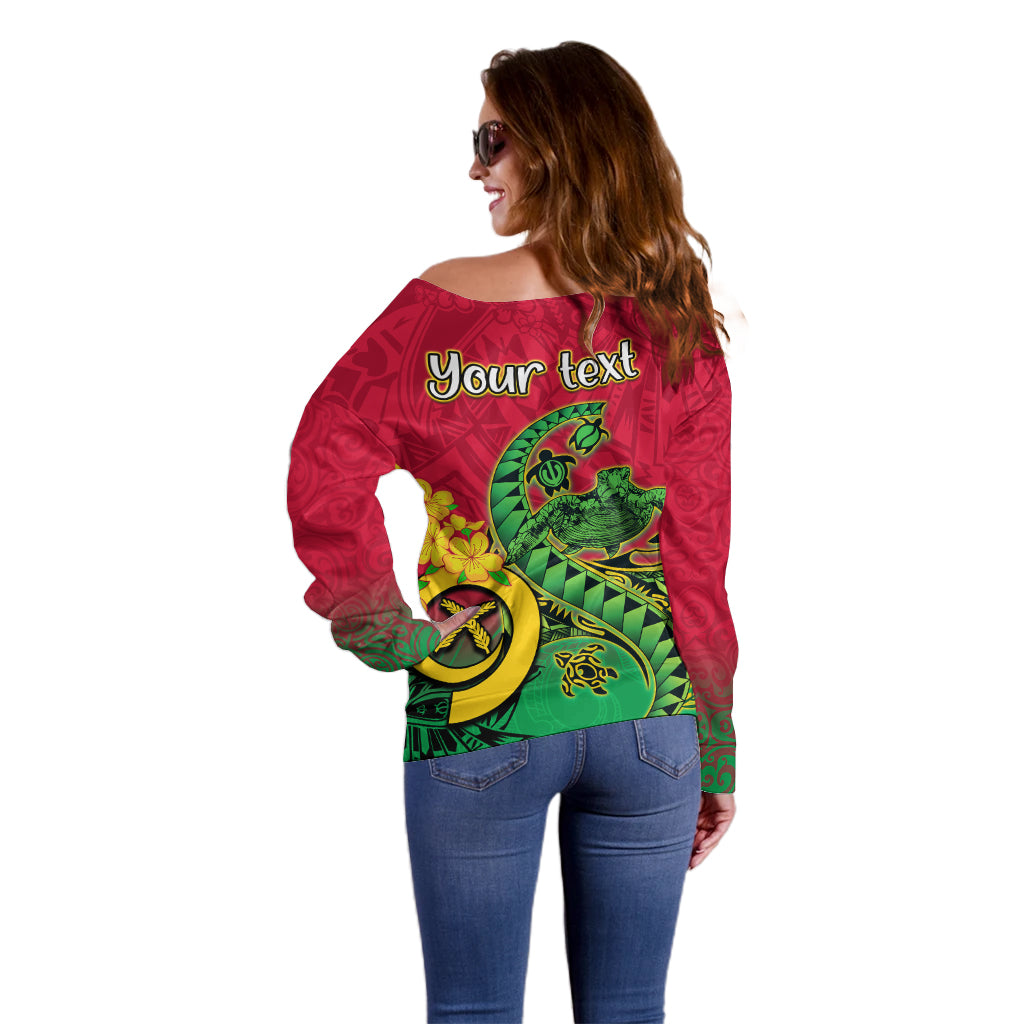 Personalised Vanuatu Islands Off Shoulder Sweater Polynesian Tattoo and Sea Turtle LT9 - Polynesian Pride