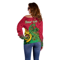 Personalised Vanuatu Islands Off Shoulder Sweater Polynesian Tattoo and Sea Turtle LT9 - Polynesian Pride