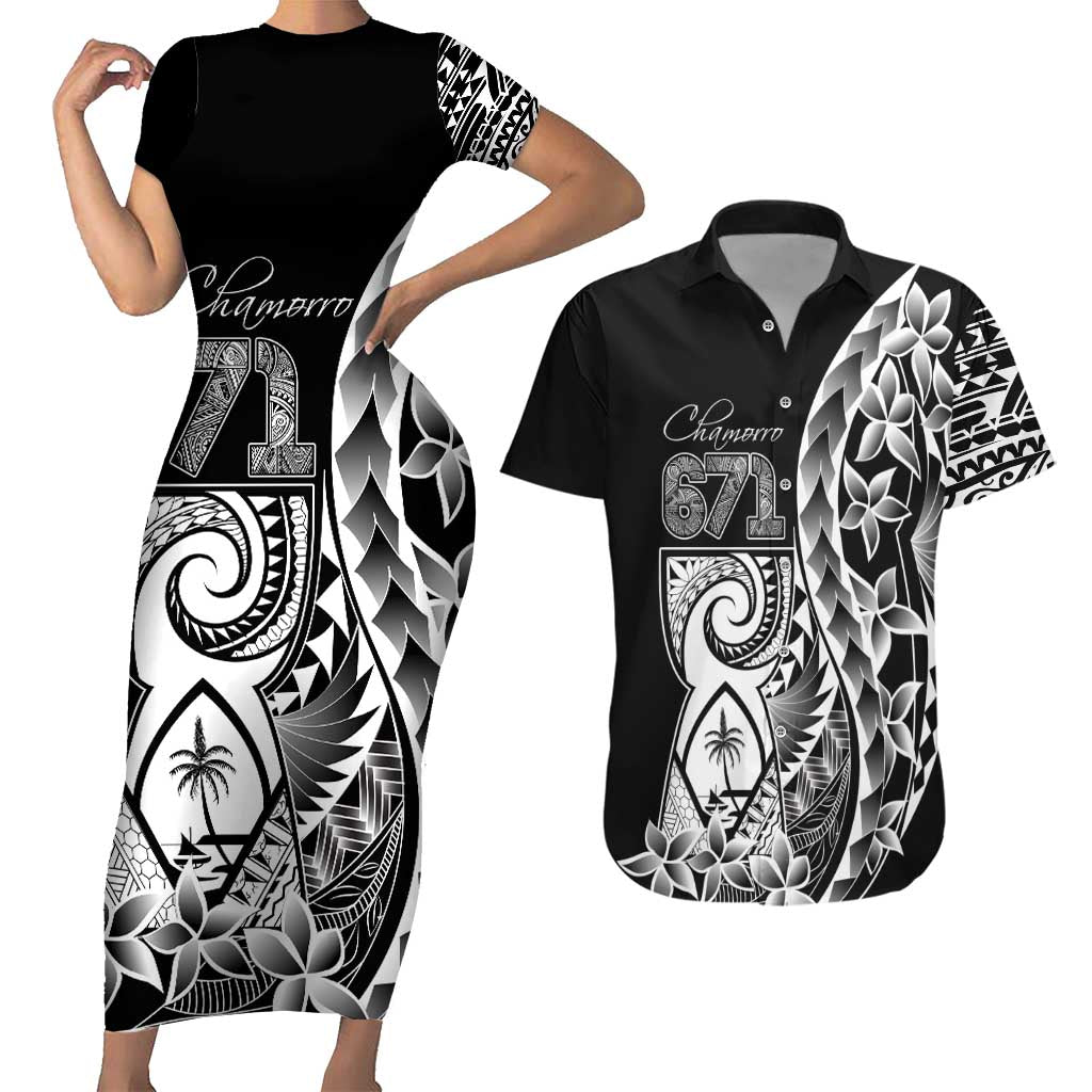 671 Guam Personalised Couples Matching Short Sleeve Bodycon Dress and Hawaiian Shirt Latte Stone Tribal