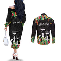 671 Guam Personalised Couples Matching Off The Shoulder Long Sleeve Dress and Long Sleeve Button Shirt Latte Stone and Tropical Flowers