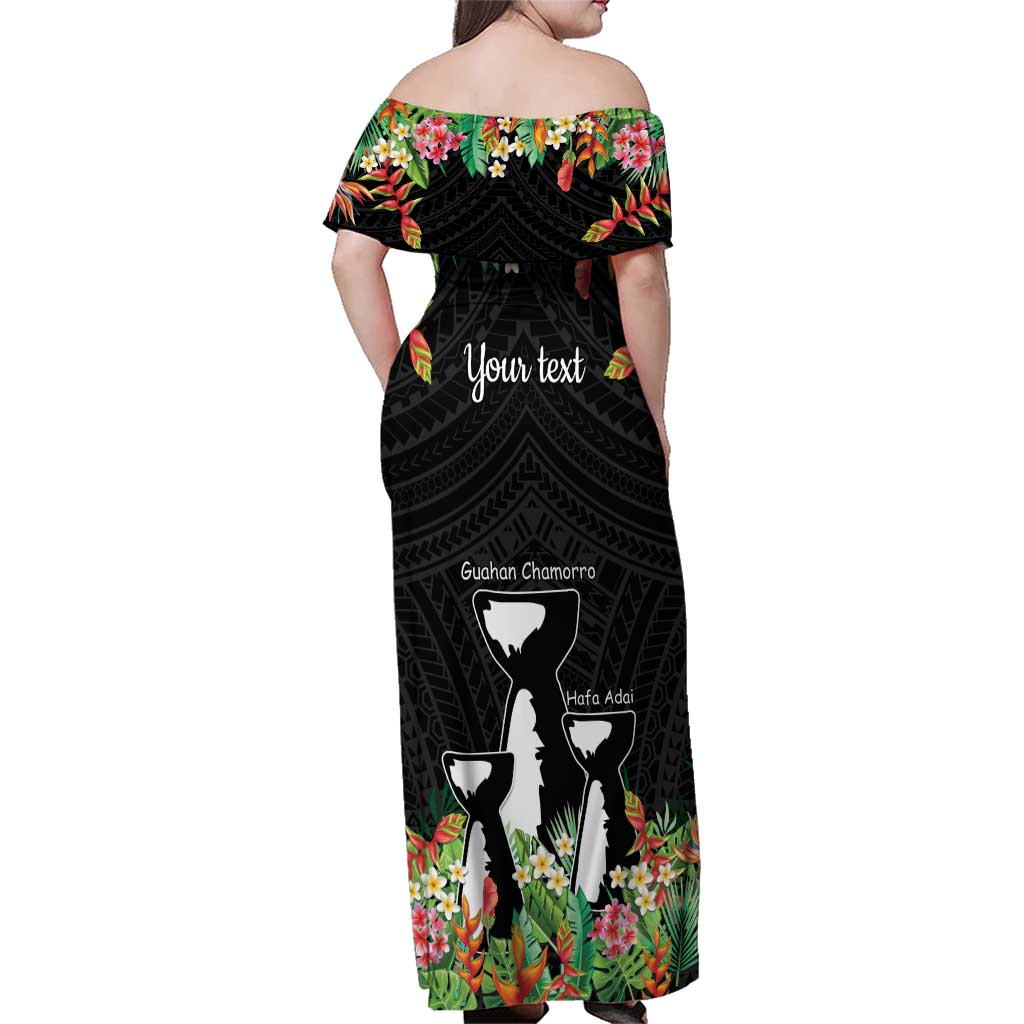 671 Guam Personalised Family Matching Off Shoulder Maxi Dress and Hawaiian Shirt Latte Stone and Tropical Flowers