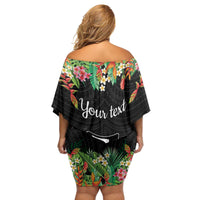 671 Guam Personalised Family Matching Off Shoulder Short Dress and Hawaiian Shirt Latte Stone and Tropical Flowers