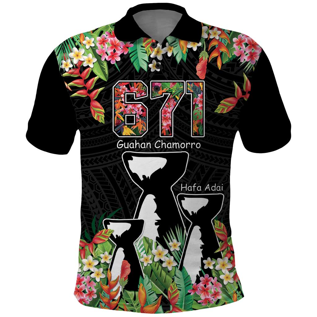 671 Guam Personalised Polo Shirt Latte Stone and Tropical Flowers