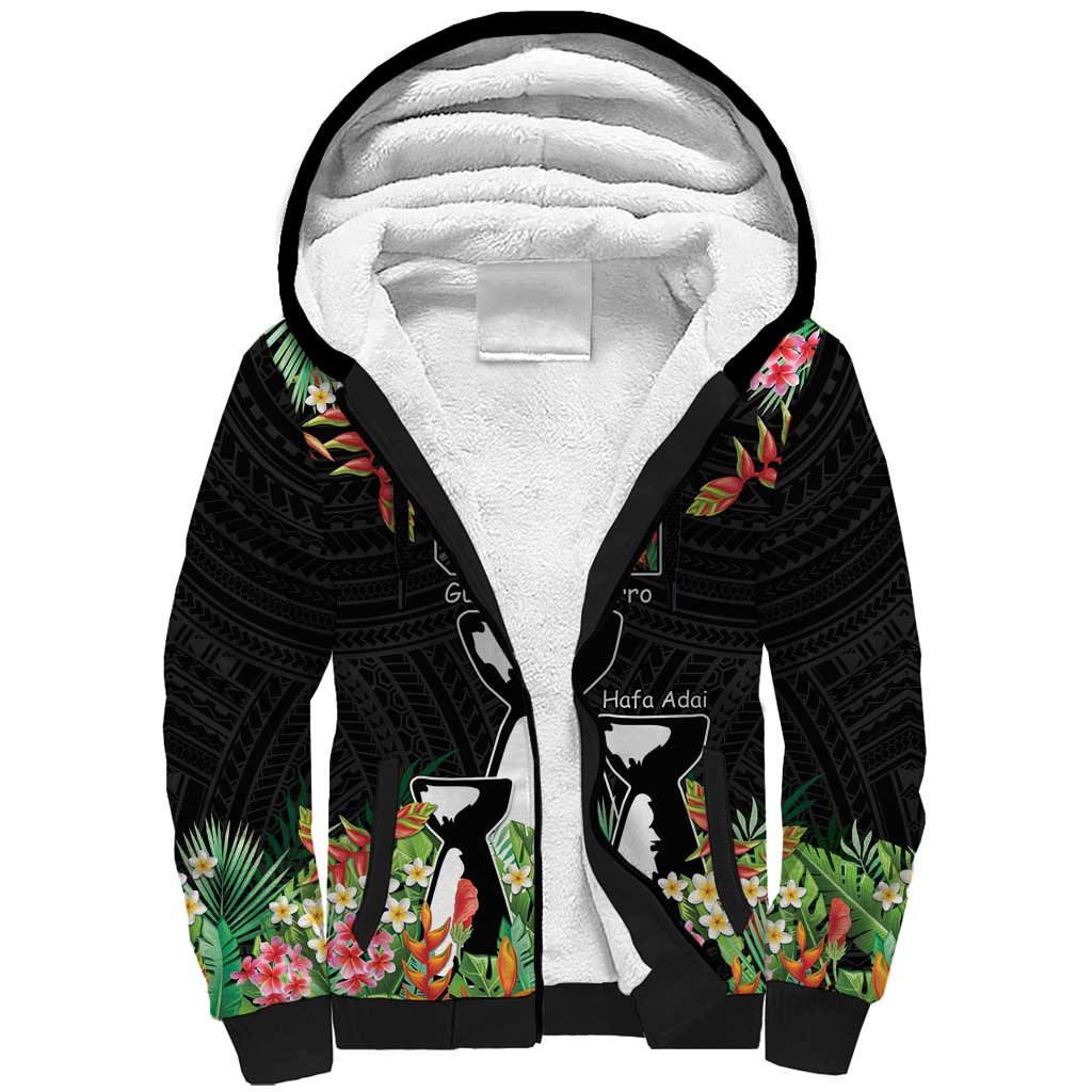 671 Guam Personalised Sherpa Hoodie Latte Stone and Tropical Flowers