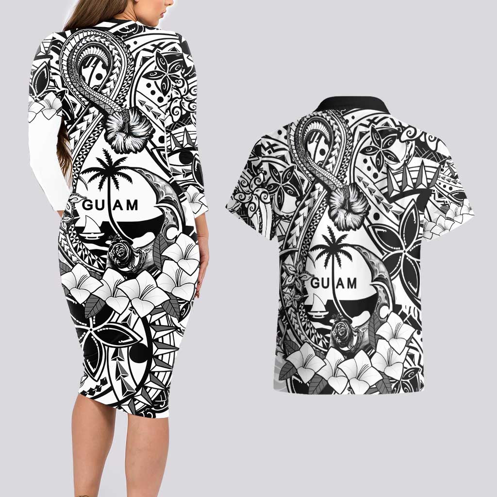 Guam Hafa Adai Guasali Flowers Couples Matching Long Sleeve Bodycon Dress and Hawaiian Shirt