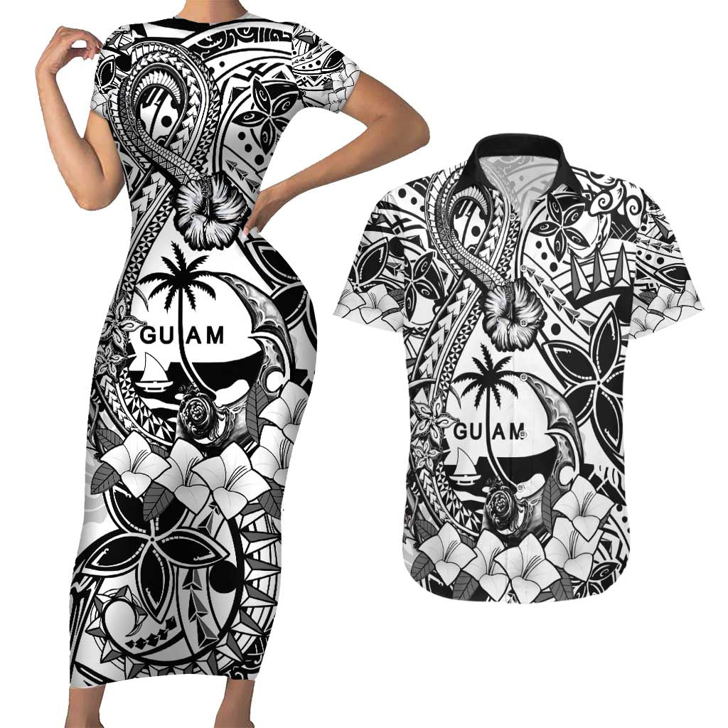 Guam Hafa Adai Guasali Flowers Couples Matching Short Sleeve Bodycon Dress and Hawaiian Shirt