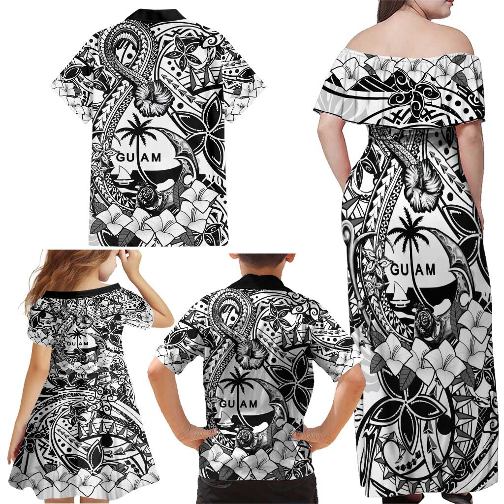 Guam Hafa Adai Guasali Flowers Family Matching Off Shoulder Maxi Dress and Hawaiian Shirt