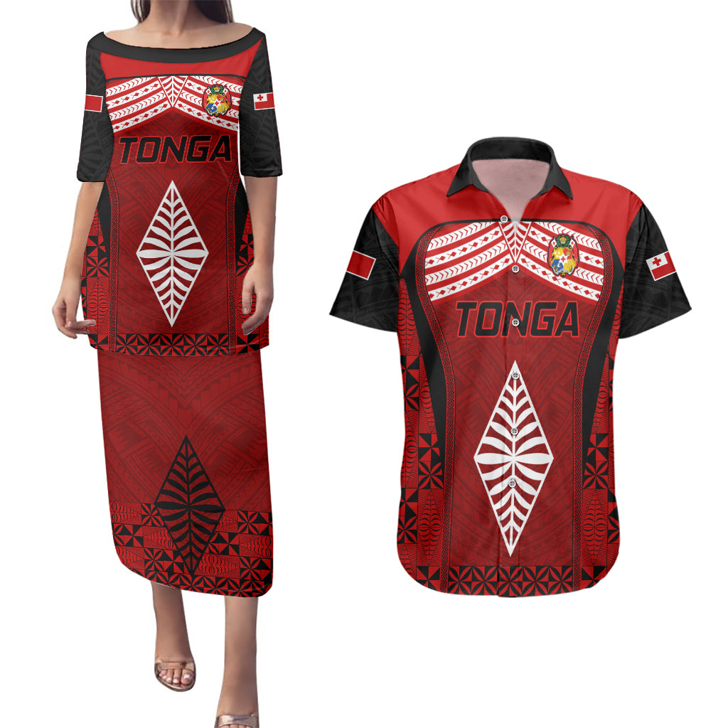 Tonga Rugby Couples Matching Puletasi Dress and Hawaiian Shirt Go Champions World Cup 2023 Ngatu Unique LT9 Red - Polynesian Pride
