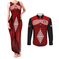 Tonga Rugby Couples Matching Tank Maxi Dress and Long Sleeve Button Shirts Go Champions World Cup 2023 Ngatu Unique LT9 Red - Polynesian Pride