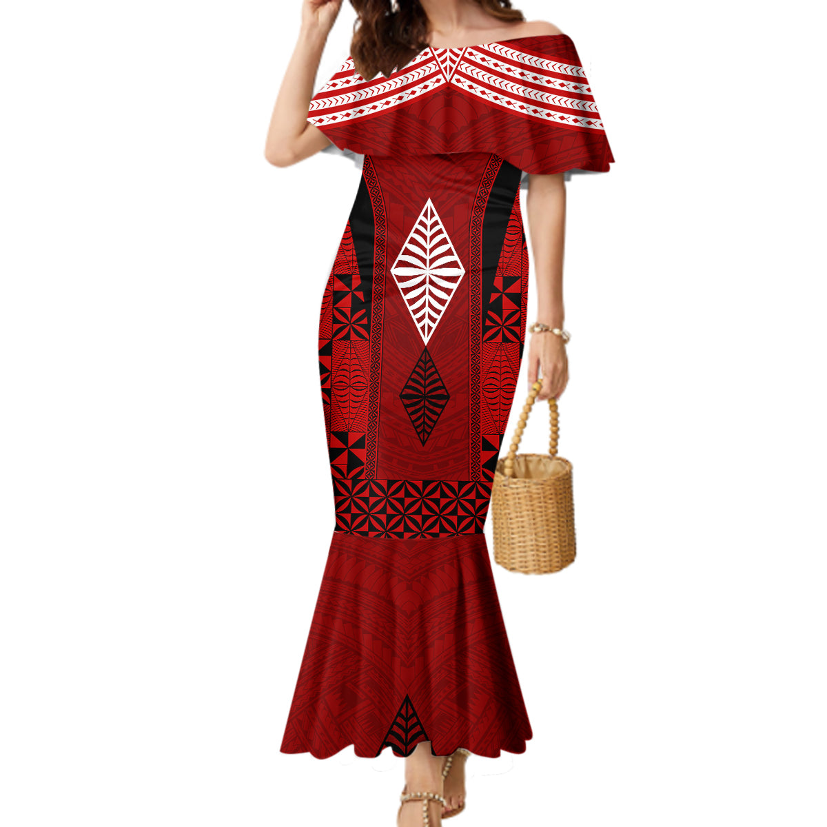 Tonga Rugby Mermaid Dress Go Champions World Cup 2023 Ngatu Unique LT9 Women Red - Polynesian Pride