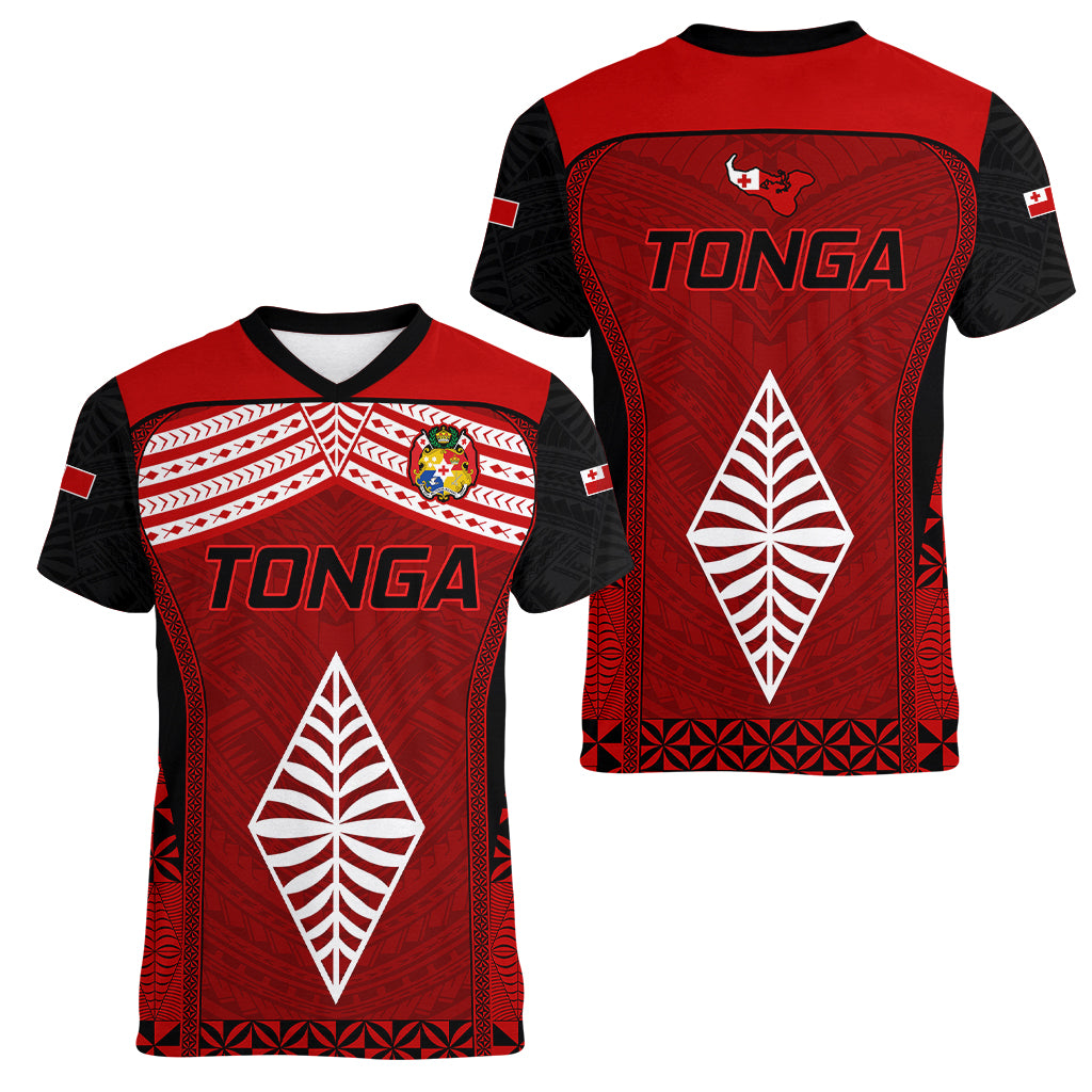Tonga Rugby Women V Neck T Shirt Go Champions World Cup 2023 Ngatu Unique LT9 - Polynesian Pride