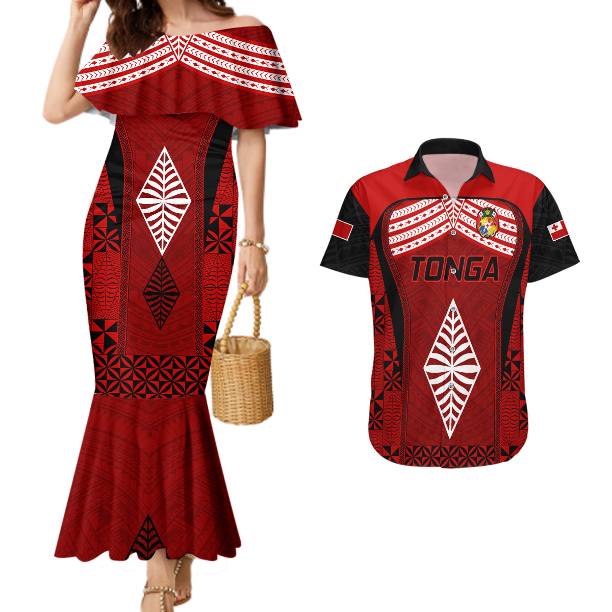 Custom Tonga Rugby Couples Matching Mermaid Dress and Hawaiian Shirt Go Champions World Cup 2023 Ngatu Unique LT9 Red - Polynesian Pride