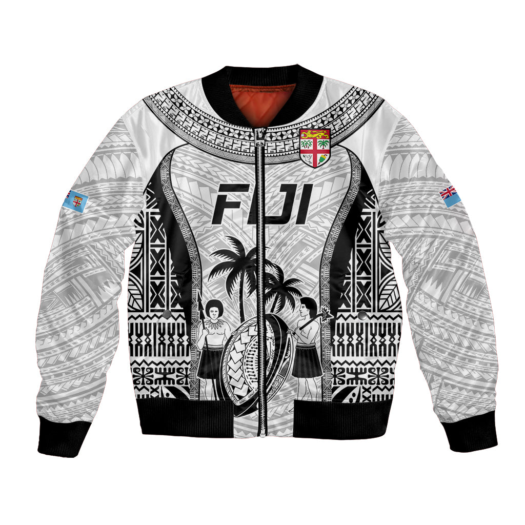 Fiji Rugby Bomber Jacket Go Champions World Cup 2023 Tapa Unique White Vibe LT9 Unisex White - Polynesian Pride
