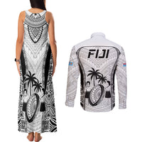 Fiji Rugby Couples Matching Tank Maxi Dress and Long Sleeve Button Shirts Go Champions World Cup 2023 Tapa Unique White Vibe LT9 - Polynesian Pride