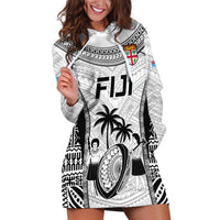 Fiji Rugby Hoodie Dress Go Champions World Cup 2023 Tapa Unique White Vibe LT9 White - Polynesian Pride