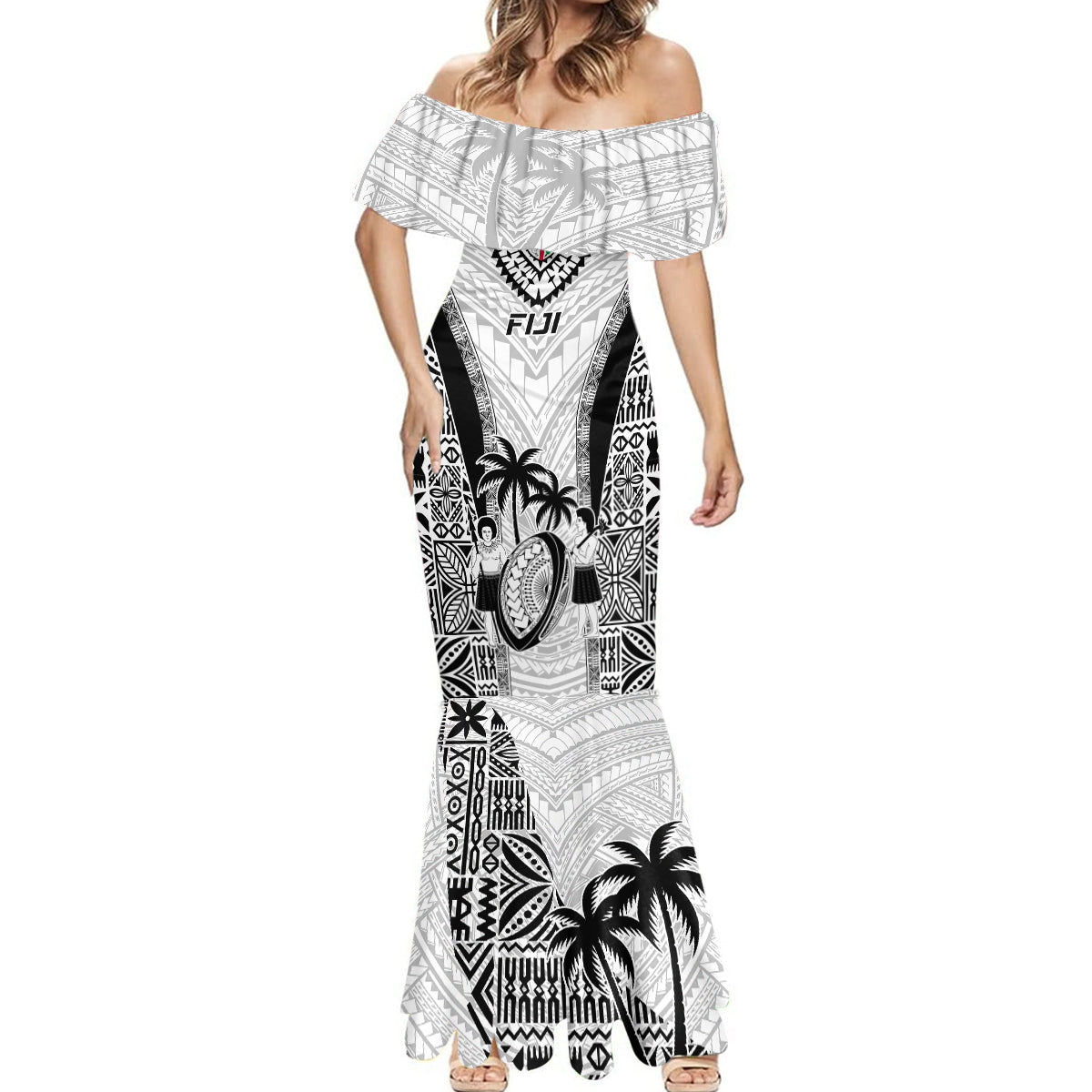 Fiji Rugby Mermaid Dress Go Champions World Cup 2023 Tapa Unique White Vibe LT9 - Polynesian Pride