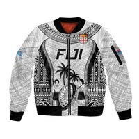 Fiji Rugby Sleeve Zip Bomber Jacket Go Champions World Cup 2023 Tapa Unique White Vibe LT9 Unisex White - Polynesian Pride