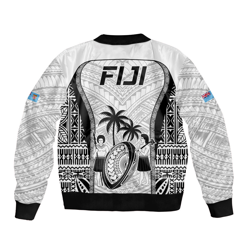 Fiji Rugby Sleeve Zip Bomber Jacket Go Champions World Cup 2023 Tapa Unique White Vibe LT9 - Polynesian Pride