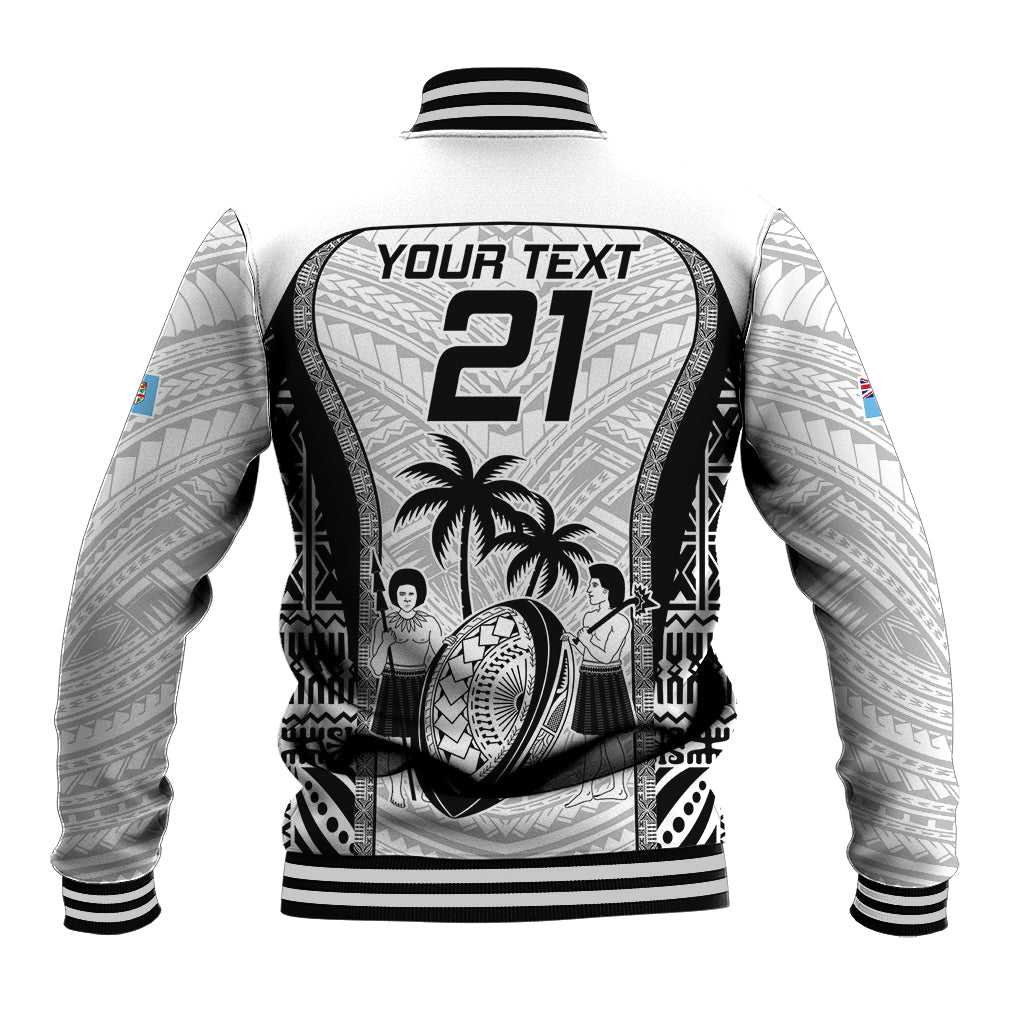 Custom Fiji Rugby Baseball Jacket Go Champions World Cup 2023 Tapa Unique White Vibe LT9 - Polynesian Pride