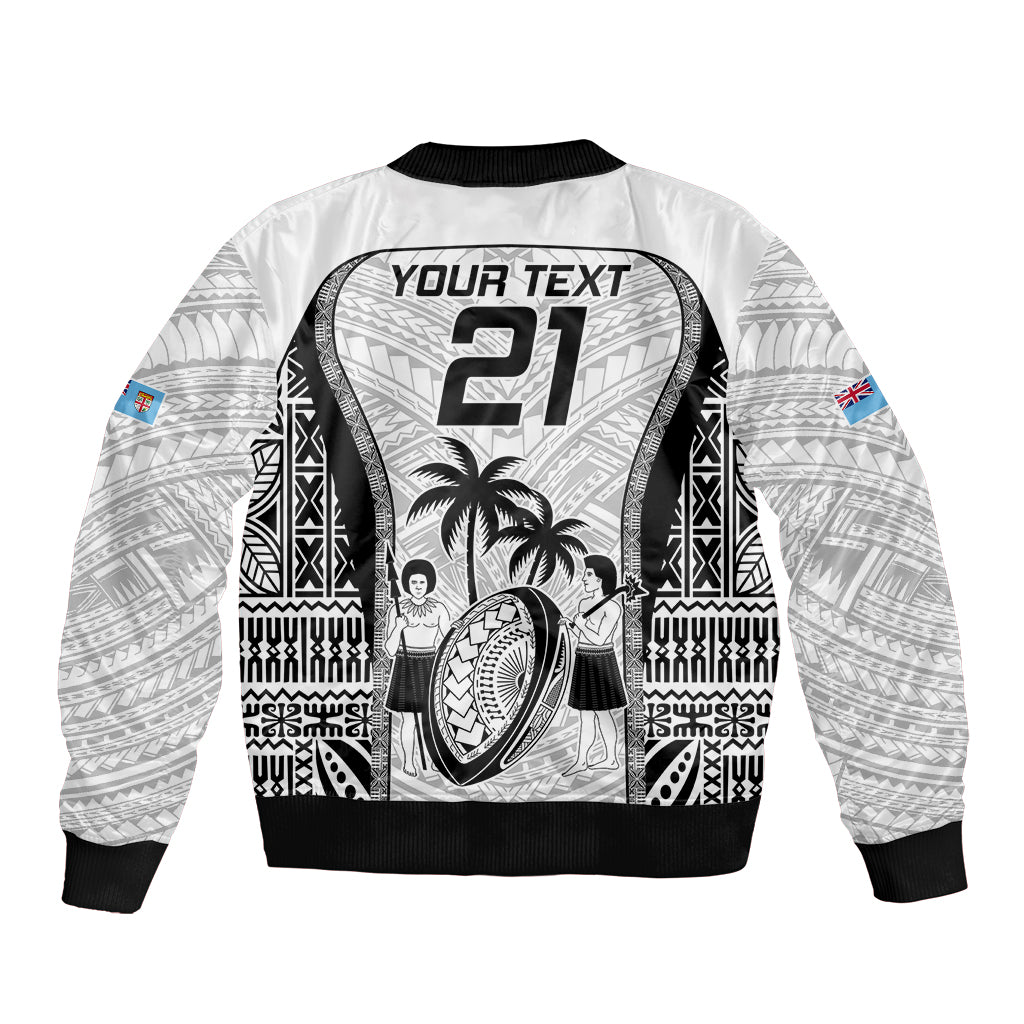 Custom Fiji Rugby Bomber Jacket Go Champions World Cup 2023 Tapa Unique White Vibe LT9 - Polynesian Pride