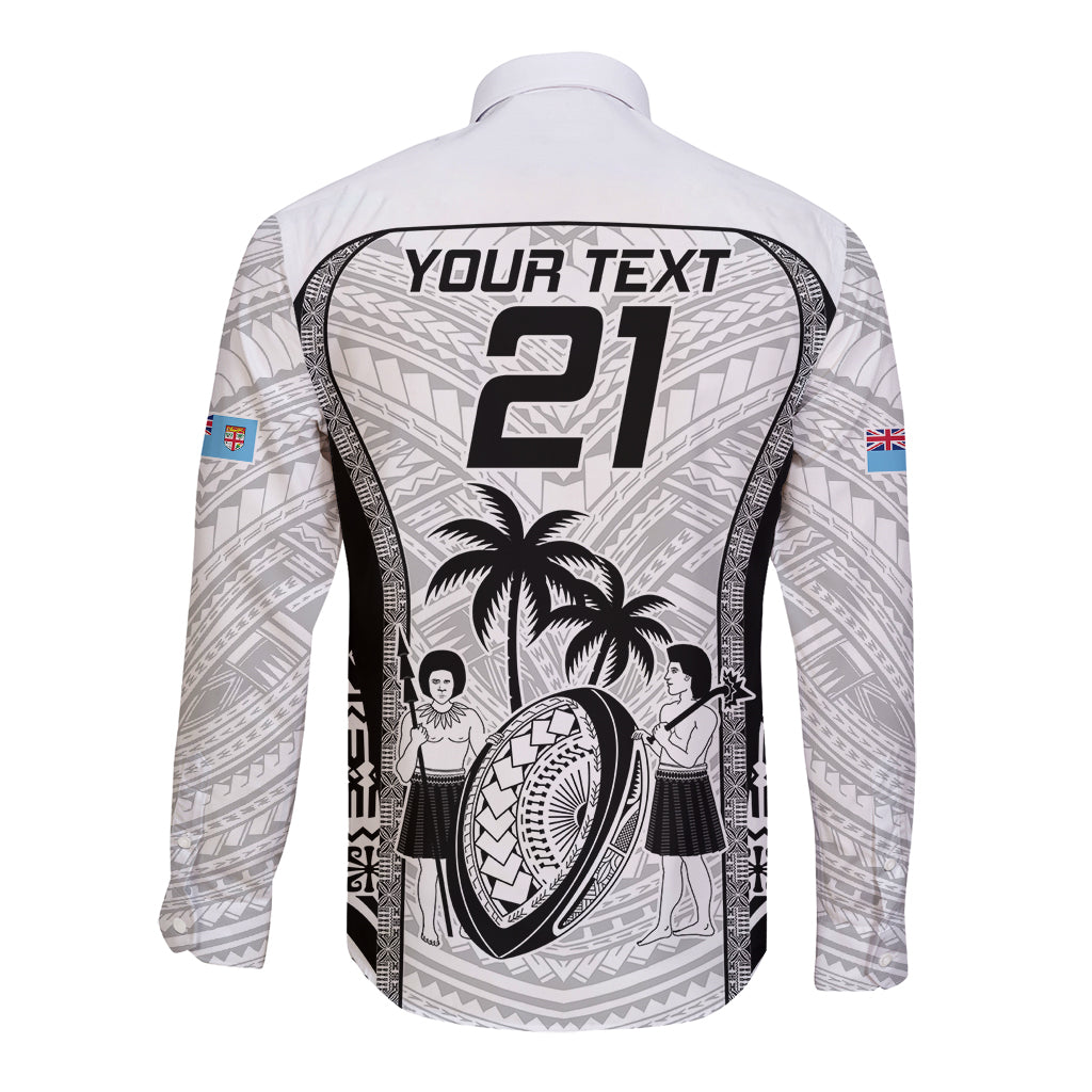 Custom Fiji Rugby Long Sleeve Button Shirt Go Champions World Cup 2023 Tapa Unique White Vibe LT9 - Polynesian Pride