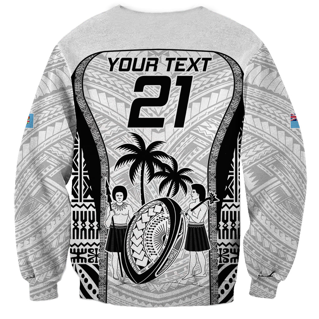 Custom Fiji Rugby Sweatshirt Go Champions World Cup 2023 Tapa Unique White Vibe LT9 - Polynesian Pride