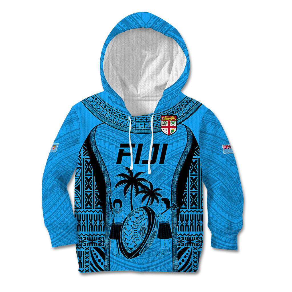 Fiji Rugby Kid Hoodie Go Champions World Cup 2023 Tapa Unique Blue Vibe LT9 Blue - Polynesian Pride