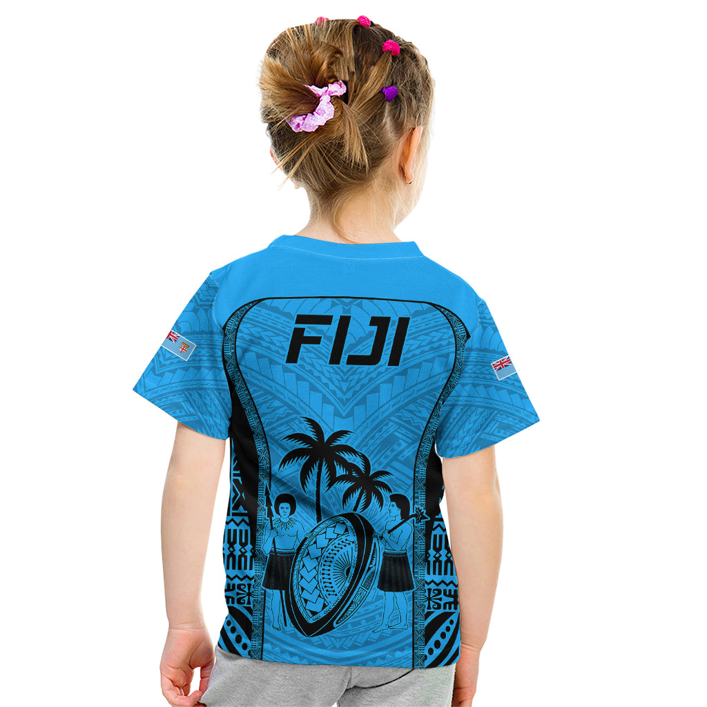 Fiji Rugby Kid T Shirt Go Champions World Cup 2023 Tapa Unique Blue Vibe LT9 - Polynesian Pride