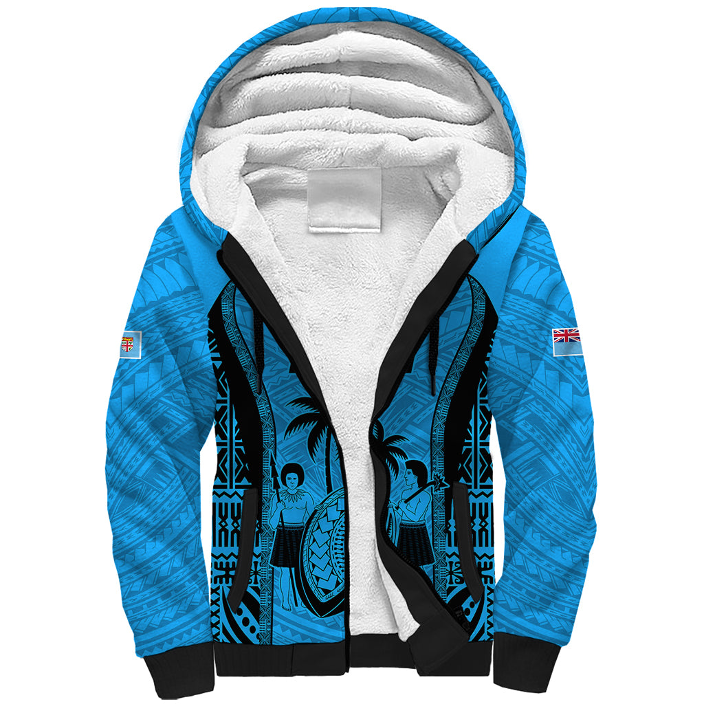 Fiji Rugby Sherpa Hoodie Go Champions World Cup 2023 Tapa Unique Blue Vibe LT9 Unisex Blue - Polynesian Pride