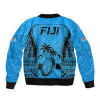 Fiji Rugby Sleeve Zip Bomber Jacket Go Champions World Cup 2023 Tapa Unique Blue Vibe LT9 - Polynesian Pride
