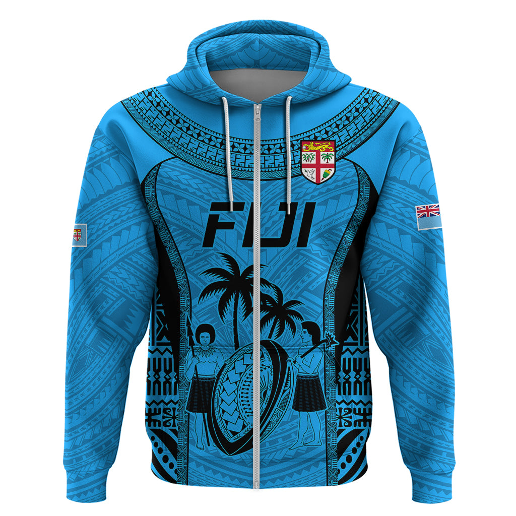 Custom Fiji Rugby Hoodie Go Champions World Cup 2023 Tapa Unique Blue Vibe LT9 Zip Hoodie Blue - Polynesian Pride