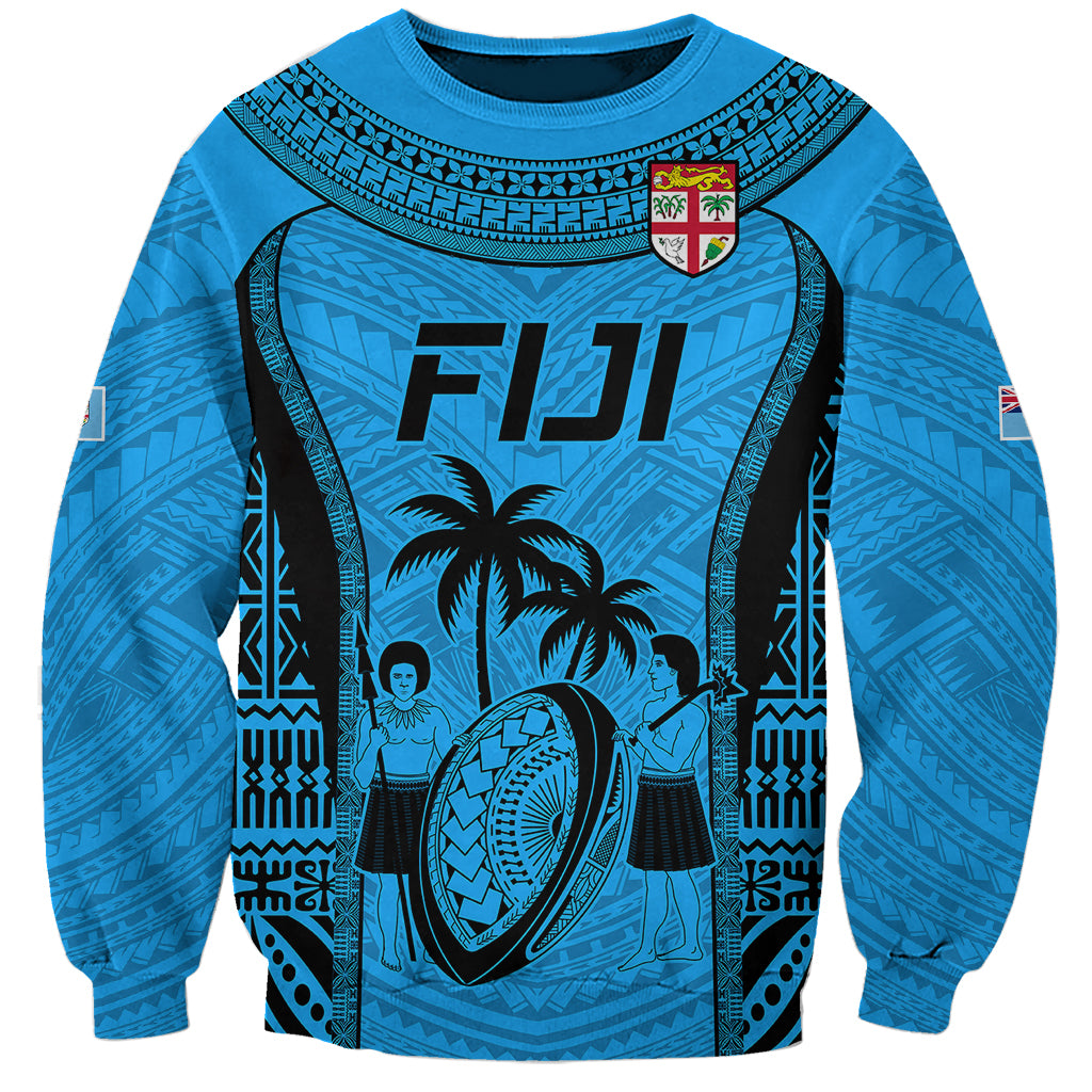 Custom Fiji Rugby Sweatshirt Go Champions World Cup 2023 Tapa Unique Blue Vibe LT9 Unisex Blue - Polynesian Pride