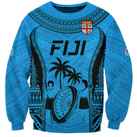 Custom Fiji Rugby Sweatshirt Go Champions World Cup 2023 Tapa Unique Blue Vibe LT9 Unisex Blue - Polynesian Pride