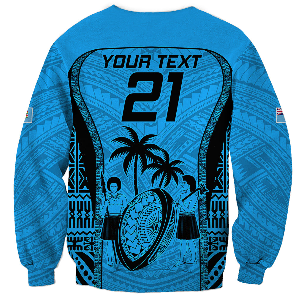 Custom Fiji Rugby Sweatshirt Go Champions World Cup 2023 Tapa Unique Blue Vibe LT9 - Polynesian Pride