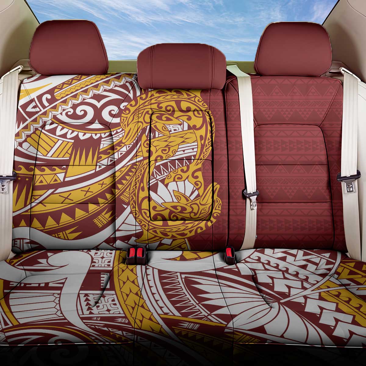 Couple Dolphins Maori Motif Back Car Seat Cover LT9 One Size Burgundy - Polynesian Pride