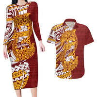 Couple Dolphins Maori Motif Couples Matching Long Sleeve Bodycon Dress and Hawaiian Shirt - Polynesian Pride