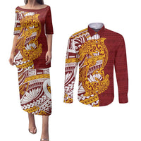 Couple Dolphins Maori Motif Couples Matching Puletasi and Long Sleeve Button Shirt - Polynesian Pride