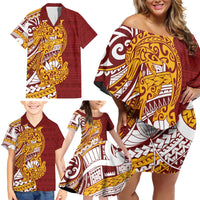 Couple Dolphins Maori Motif Family Matching Off Shoulder Short Dress and Hawaiian Shirt - Polynesian Pride