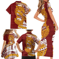 Couple Dolphins Maori Motif Family Matching Short Sleeve Bodycon Dress and Hawaiian Shirt - Polynesian Pride