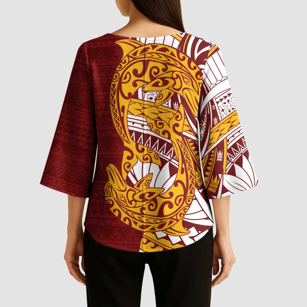Couple Dolphins Maori Motif Kimono Sleeve Blouse - Polynesian Pride