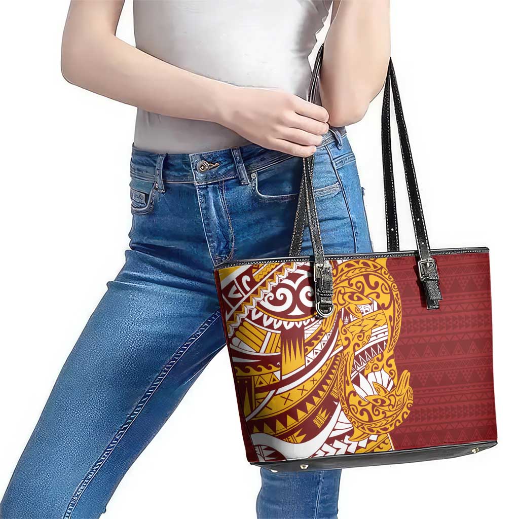 Couple Dolphins Maori Motif Leather Tote Bag - Polynesian Pride
