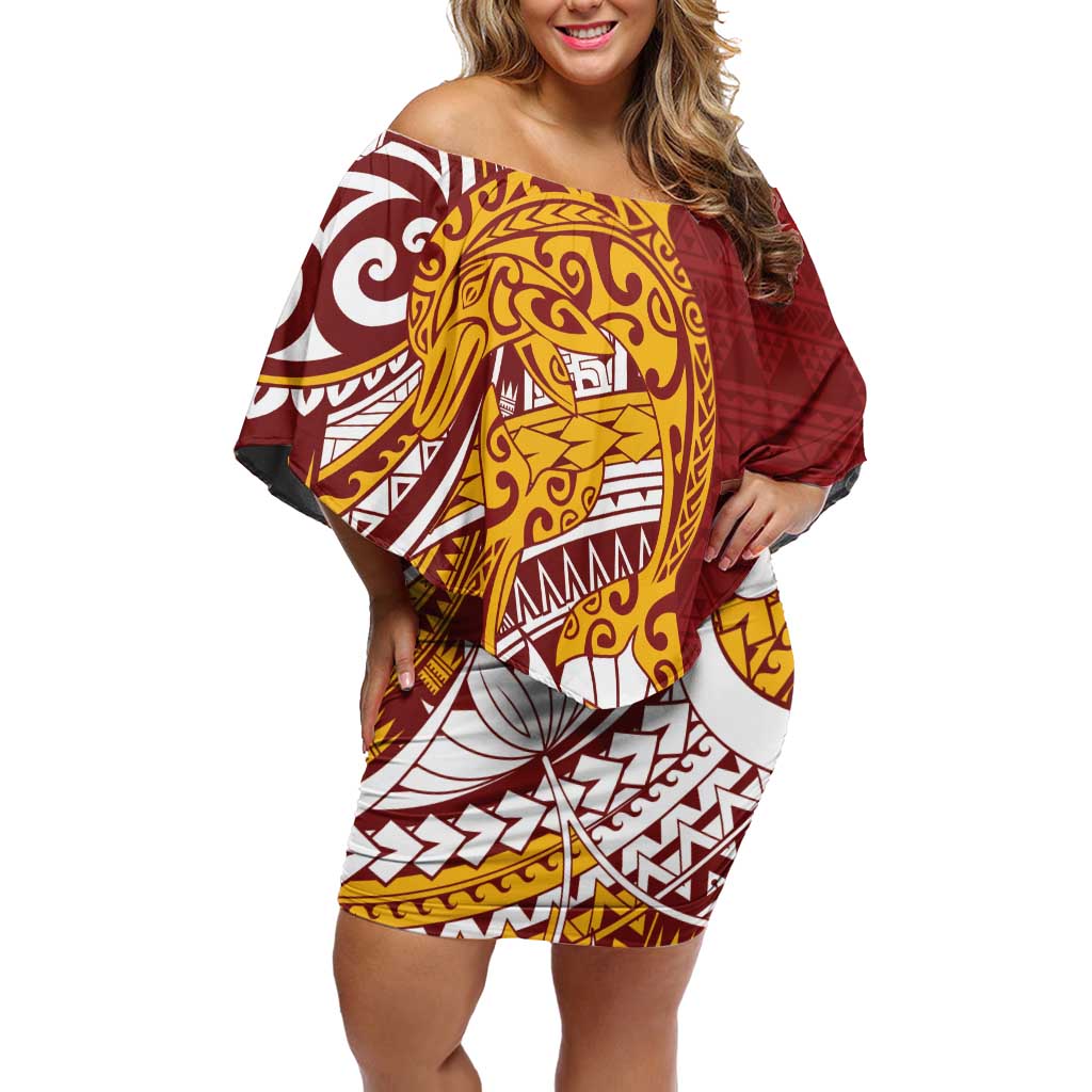 Couple Dolphins Maori Motif Off Shoulder Short Dress - Polynesian Pride