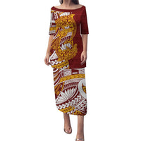 Couple Dolphins Maori Motif Puletasi LT9 Long Dress Burgundy - Polynesian Pride