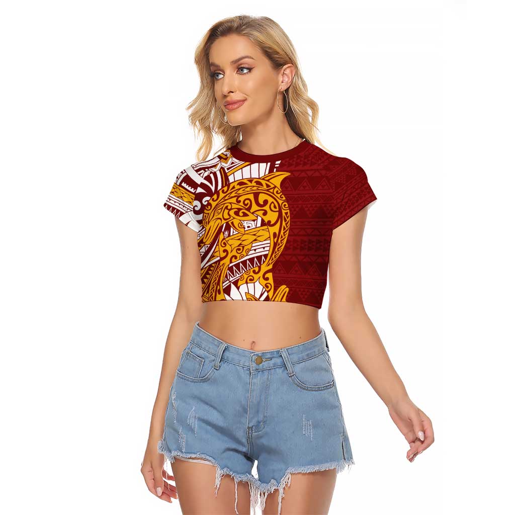 Couple Dolphins Maori Motif Raglan Cropped T Shirt - Polynesian Pride