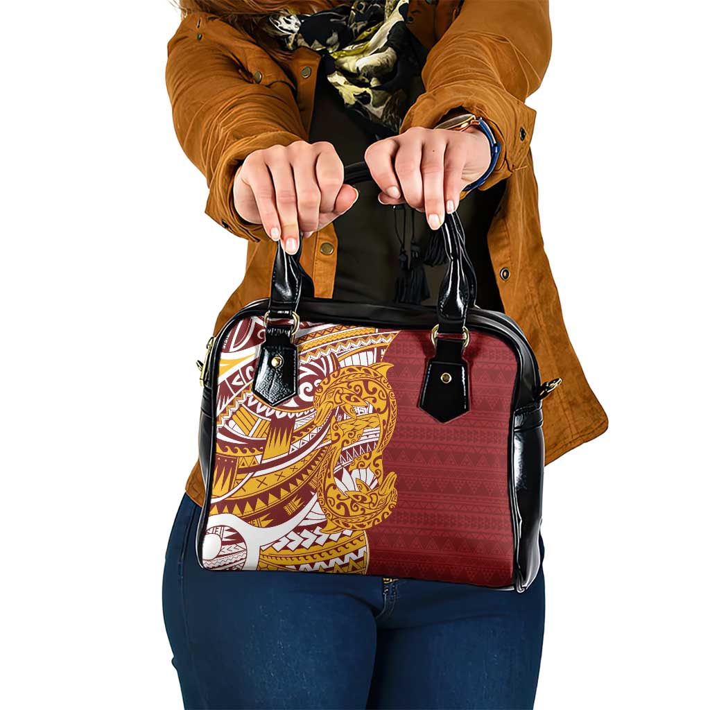 Couple Dolphins Maori Motif Shoulder Handbag LT9 One Size Burgundy - Polynesian Pride
