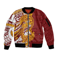 Couple Dolphins Maori Motif Sleeve Zip Bomber Jacket LT9 Unisex Burgundy - Polynesian Pride